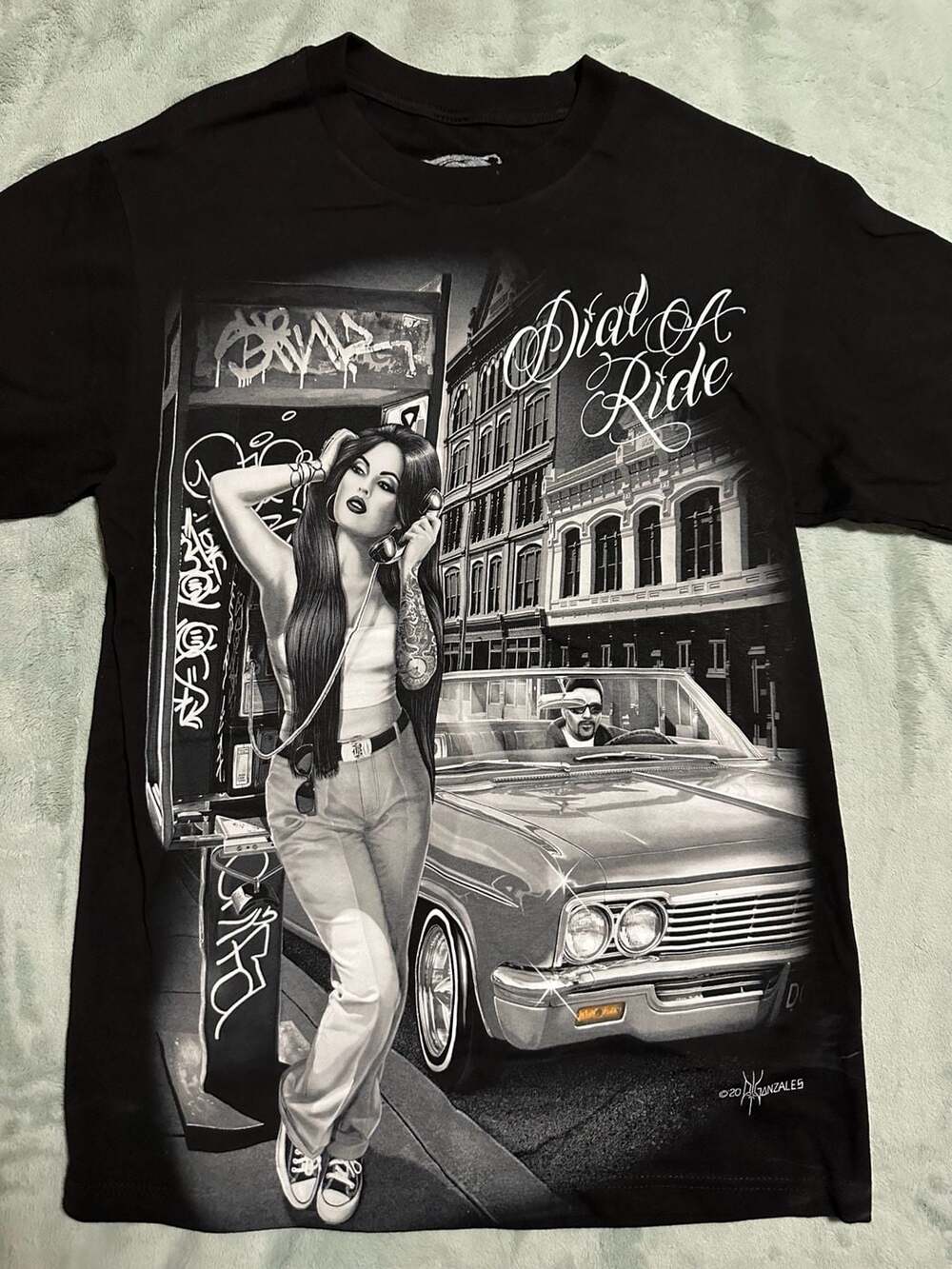DGA David Gonzales Art 'Dial A Ride' Graphic T-Shirt, Size Medium
